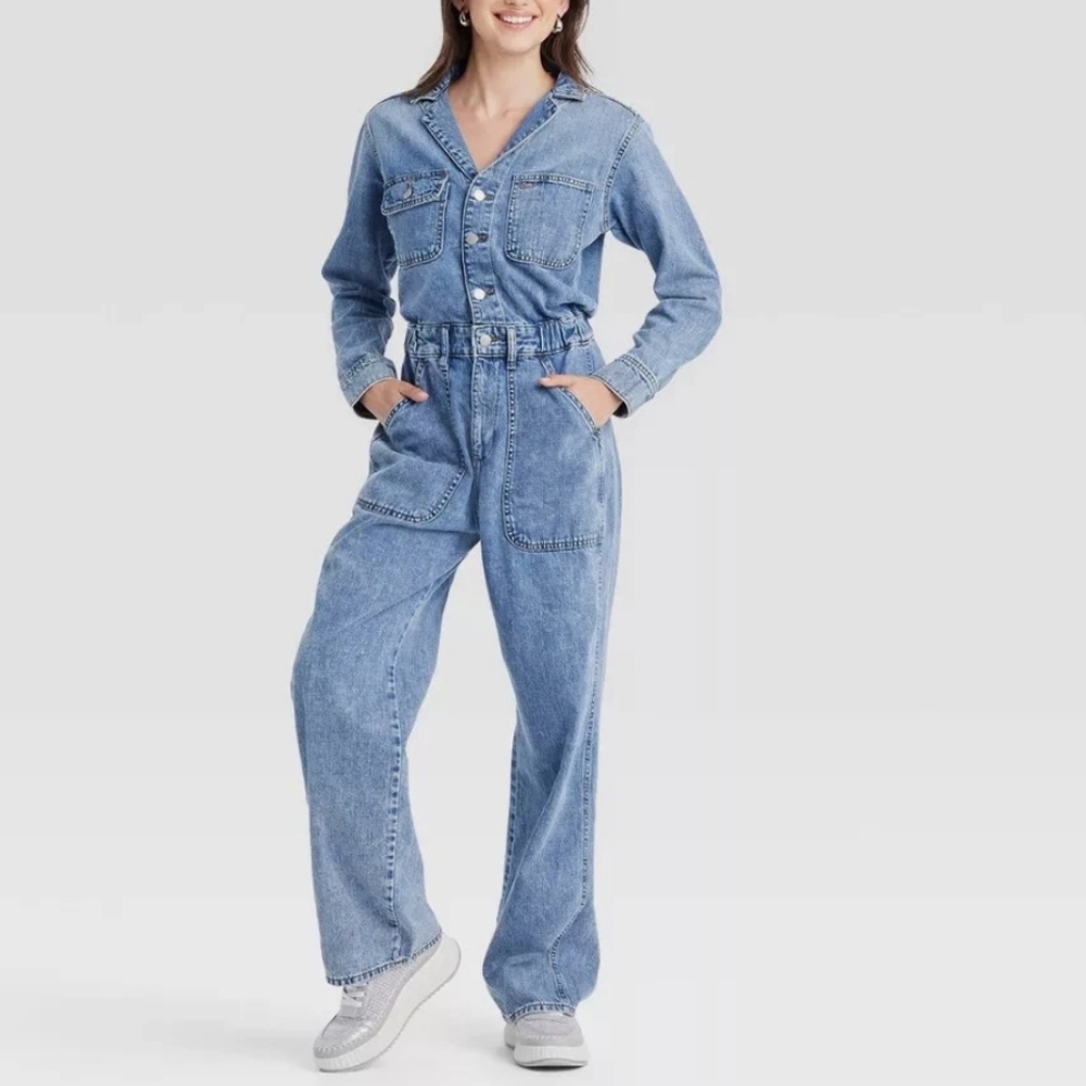 Universal Thread Long Sleeve Utility Baggy Denim Jumpsuit Size 6 NWT